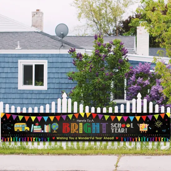 Here&rsquo;s to a Bright School Year Banner 120 x 20 Inch Colorful Welcome Back to School Yard Sign {1}