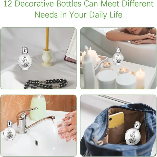 12 Pcs Glass Holy Water Bottles - 0.5 Fl oz (Silver, Divine Mercy) {5}