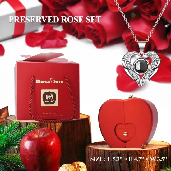 Preserved Real Rose with I Love You Necklace Gifts for Girlfriend {4}