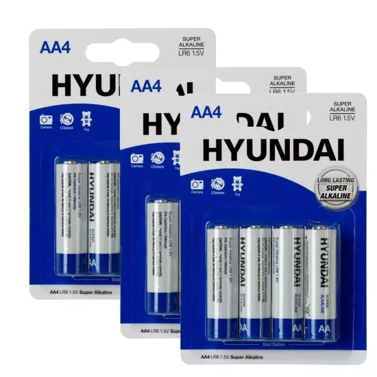 HYUNDAI&reg; 4 Pack AA Alkaline Batteries {6}
