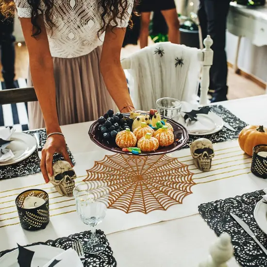 6 Pcs Halloween Spider Web Placemats- 15"" Heat Insulation Halloween Placemats {5}