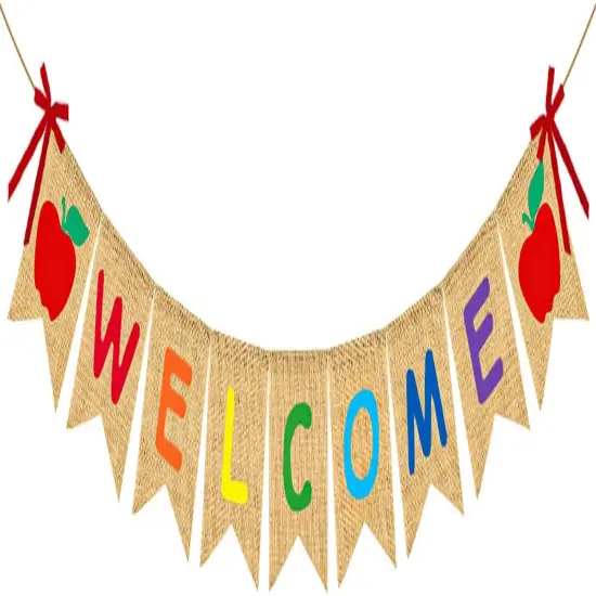 Welcome Burlap Banner Back to School Party Decorations {1}