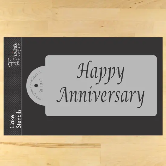 Happy Anniversary Business Card Cookie Stencil | C212 by Designer Stencils | Cookie Decorating Tools | Baking Stencils for Royal Icing, Airbrush, Dusting Powder | Reusable Plastic Food Grade Stencil for Cookies | Easy to Use & Clean Cookie Stencil {1}