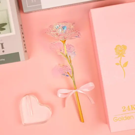 Gifts for Women Galaxy Rose Glass Flowers with Heart-Shaped Base Eternal Roses Forever Flowers Mothers Day Birthday Gifts for Women, Mom, Wife, Sister, Daughters, Kids {5}