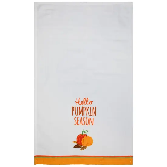 Northlight Hello Pumpkin Season and Plaid Fall Harvest Kitchen Tea Towels - 26" - Set of 2 White {7}