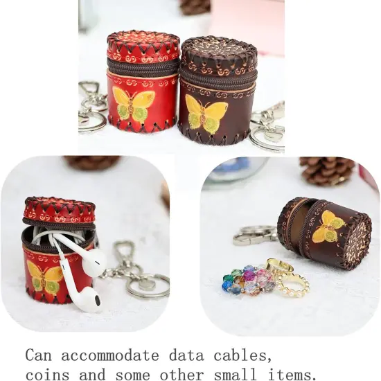 Handmade Mini Leather Jewelry Bag (Brown and Red) {2}