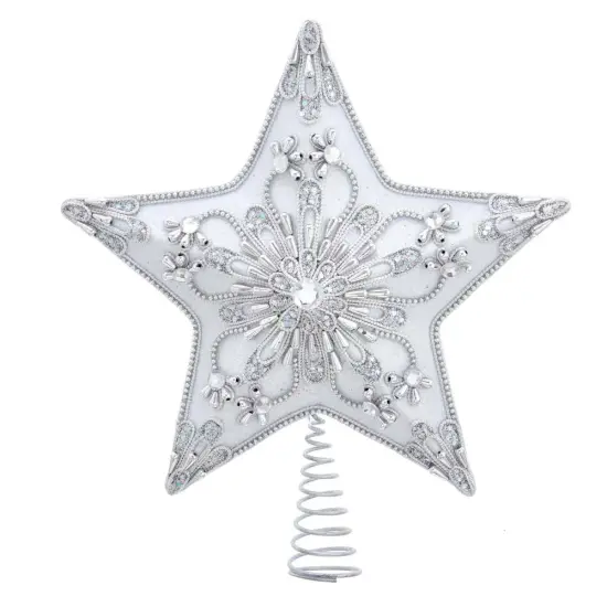 White and Silver Star Treetop - 13 Inch {2}