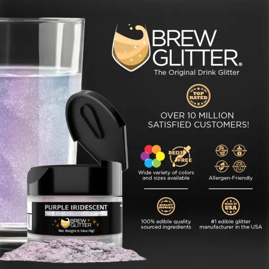 Brew Glitter - Purple Iridescent Edible Drink Glitter (4g, x1 Flip-Cap Jar) for Beer, Cocktails and Beverages {2}