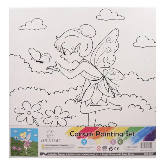 Angels Craft Paint by Number Canvas Set - Secret Fairy Garden| Includes: 1 Pre-printed Canvas, 6 Acrylic Paint pots, 1 Artist Brush {1}