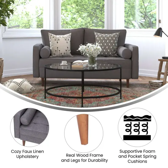 Emma and Oliver Holden Upholstered Mid-Century Modern Pocket Spring Loveseat with Wooden Legs and Removable Back Cushions Slate Gray {10}