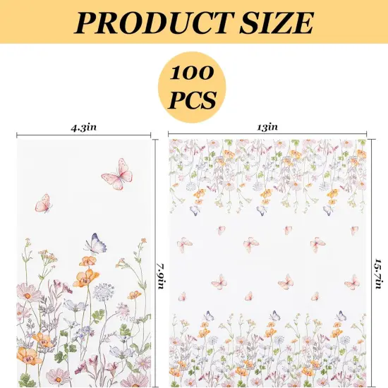 100Pcs Floral Guest Napkins Disposable Butterfly Flower Paper Napkins Wildflower Garden Blossom Hand Towels for Spring Wedding Anniversary Bridal Baby Shower Tea Party Table Decor {2}