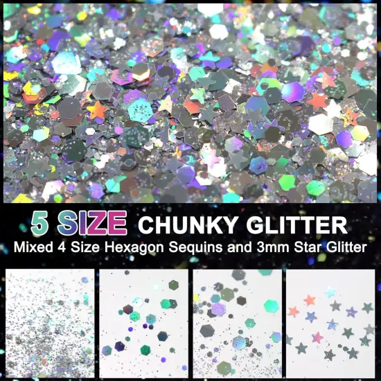 Glitter, Fine Glitter and Chunky Glitter, 32 Jars Craft Glitter Powder Holographic Glitter Resin Glitter for Crafts, Halloween Christmas Body Glitter Bulk, Glitter Paint Art Crafts {2}
