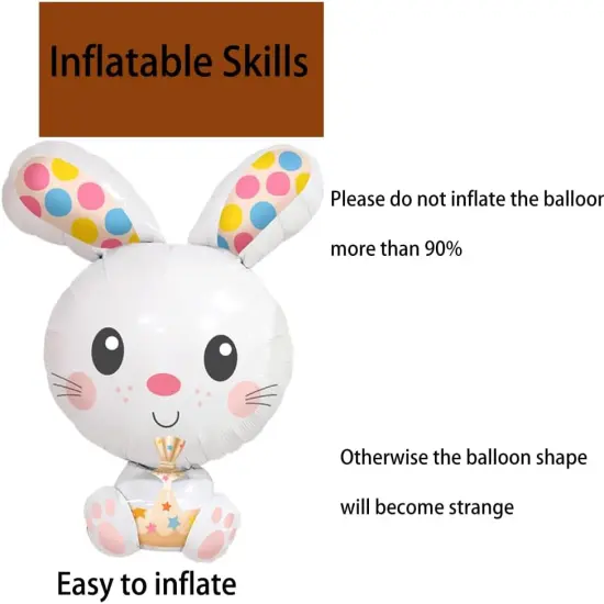 5 PCS Colorful Bunny Foil Balloons - Easter Party Decorations - White - Unisex Adult {5}