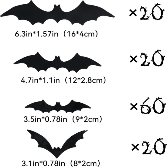 120 Pcs 3D Bats Halloween Decorations,Halloween Wall Decor 4 Sizes {2}