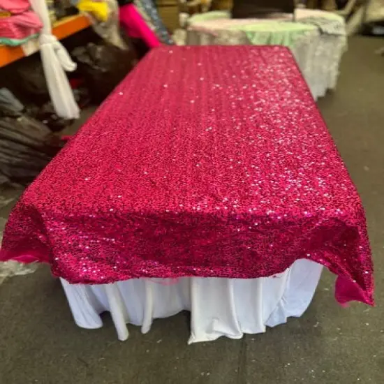 1 Yard Rectangle Sequin Taffeta Tablecloth 55 by 108 Inches Durable Polyester Fabric Black {4}