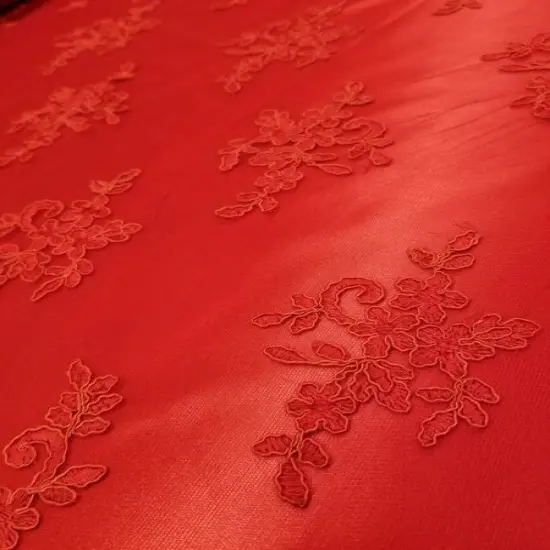 1 Yard Elegant Red Floral Embroidery Lace Mesh Fabric for Wedding Dresses 50 Inch Width {4}