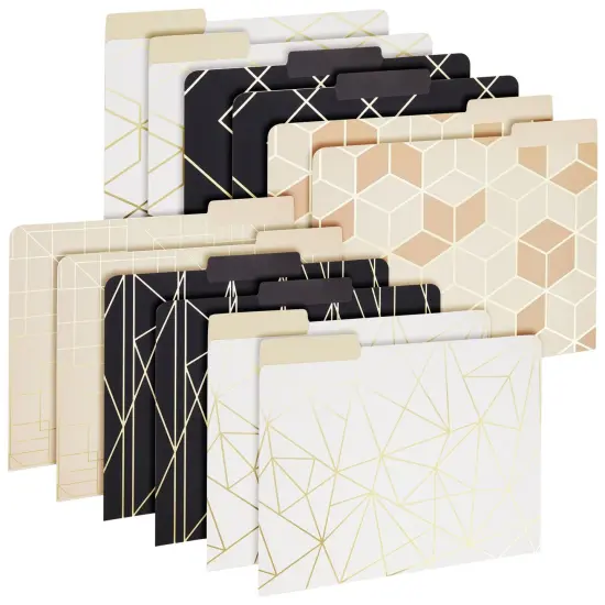Paper Junkie 12 Pack Decorative File Folders with Geometric Gold Foil, 1/3 Cut Tab, Letter Sized for Office Supplies (9.5 x 11.5 in) {1}