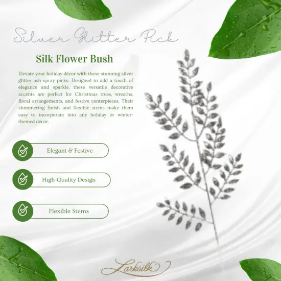 12-Pack: Sparkling Silver Glitter Ash Spray Picks - Elegant Holiday Accents, Ideal for Christmas Decor & Floral Arrangements - Perfect for Home, Office - 2024 Christmas Collection, Floral Home by Artificial Flowers {5}
