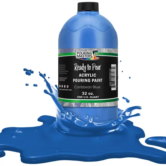 Pouring Masters Caribbean Blue Ready to Pour Acrylic Pouring Paint - Premium 32-Ounce Pre-Mixed Fluid Acrylic Paint - Fluid Art Supplies for Canvas, Wood, Paper, Tile & Rocks {1}