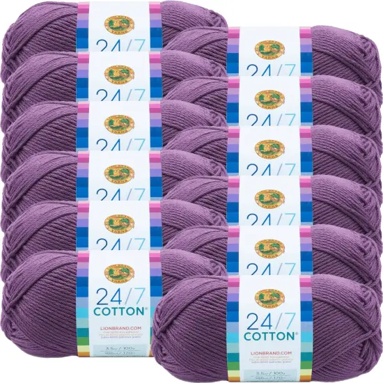 (12 Pack) Lion Brand 24/7 Cotton Yarn - Purple {1}