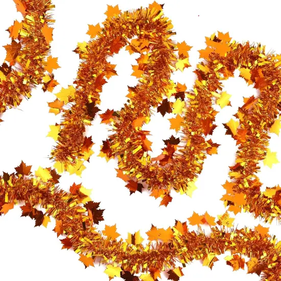 Golden Copper Maple Leaf Glittering Fall Garlands {1}