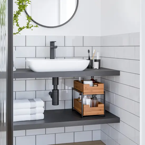 Seville Classics 2-Tier Bamboo Sliding Baskets Black {2}