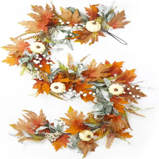 Fall Garland Leaves Pumpkin Garland with Berries {3}