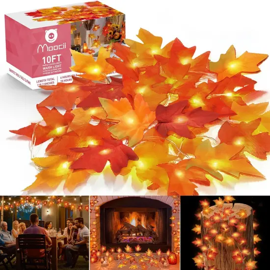Fall String Lights - 2 Pack Maple Leaf Garland with Lights {1}