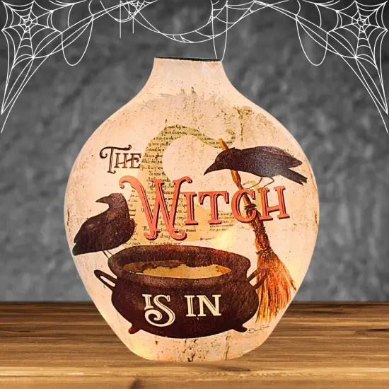 Stony Creek 7.0 Inch Hocus Pocus Pre-Lit Glass Vase Halloween Lighted Glass Accent , Halloween Decor Halloween Novelty Lighting Witch {4}