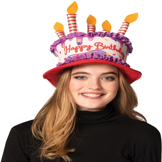 Birthday Cake Hat Costume, Adult One Size Purple, red & white {1}