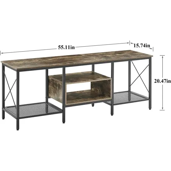 Industrial Farmhouse Metal Wood TV Stand with Media Storage Shelves {5}