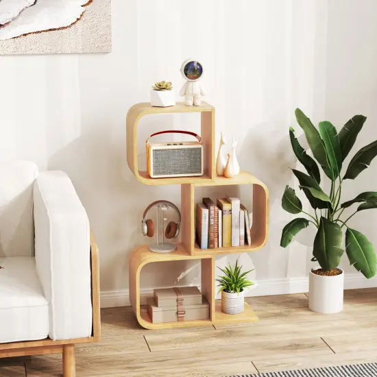 Costway 1/2 PCS 2 Tier S-Shaped Bookcase with 2 Open Cubes Geometric Corner Display Shelf {2}