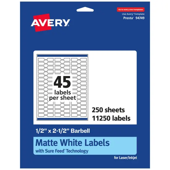 Avery Matte White Barbell Labels with Sure Feed, 1/2" x 2-1/2" {1}