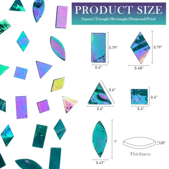 LITMIND Turquoise Iridescent Stained Glass Mosaic Tiles for Crafts - 240 Pieces, 5 Shapes Mixed (Rectangle, Triangle, Rhombus, Square, Leaf) - Ideal for Mosaic Making Projects and Beginners {2}