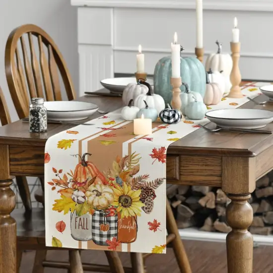 Thankful Fall Pumpkin Leaves - Table Runner {3}