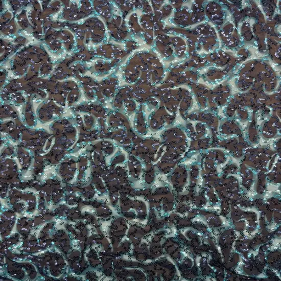 1 Yard Blue Flame Print Sequin Mesh Fabric Multipurpose {1}
