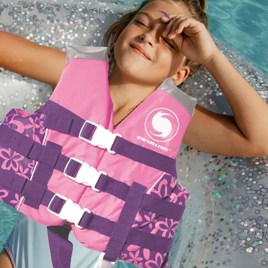 Swim Central Pink and Purple Floral Swimming Pool Vest Life Jacket - Up to 90lbs {3}