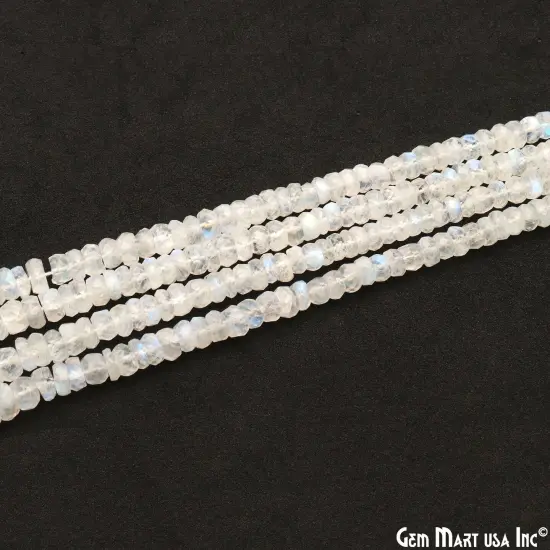 Rainbow Moonstone Rondelle Beads, 12.5 Inch Gemstone Strands, Drilled Strung Nugget Beads, Faceted Round, 3-4mm {2}