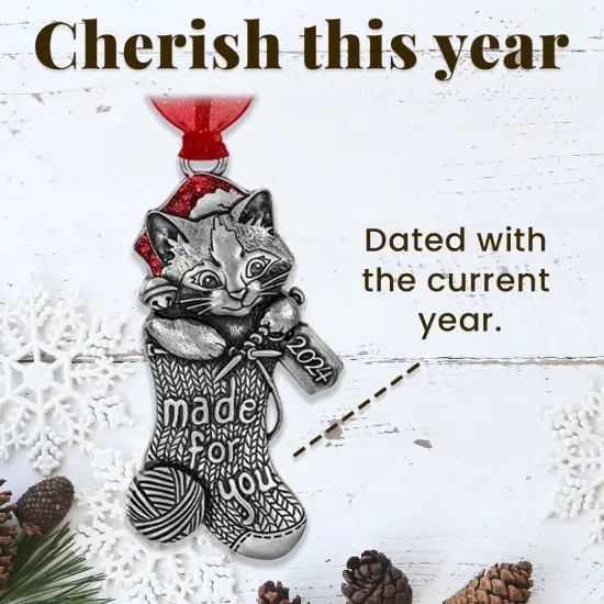 Gloria Duchin Knitting Kitten in Stocking Christmas Tree Ornament {2}