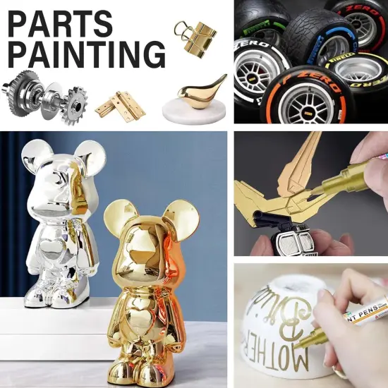 Oil Based Paint Markers, Dual Tip Paint Pens(0.7mm & 3mm), Gold Silver Permanent Paint Marker Pen, Waterproof, Quick Dry {5}