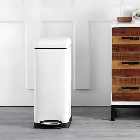 Stainless Steel Retro Step-On Trash Can with Liner 8 Gallon White {3}