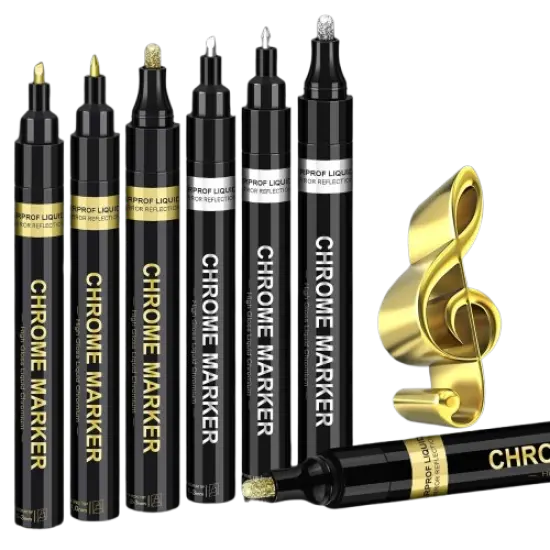 6Pcs Oil-based Chrome Mirror Markers - Silver & Gold Permanent Metallic Markers for Model Painting {1}