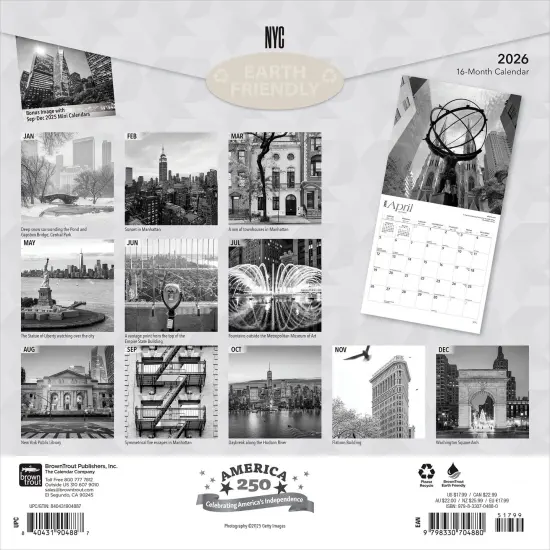 New York City Black & White | 2026 12 x 24 Inch (Hanging) Monthly Square Wall Calendar | Plastic-Free {2}