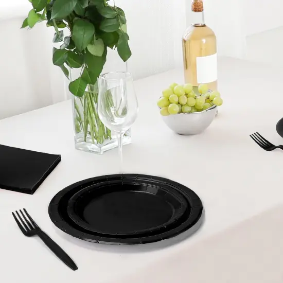 96 Pcs Party Plates, Black Paper Plates and Napkins, Disposable Tableware Set, Party Supplies {4}