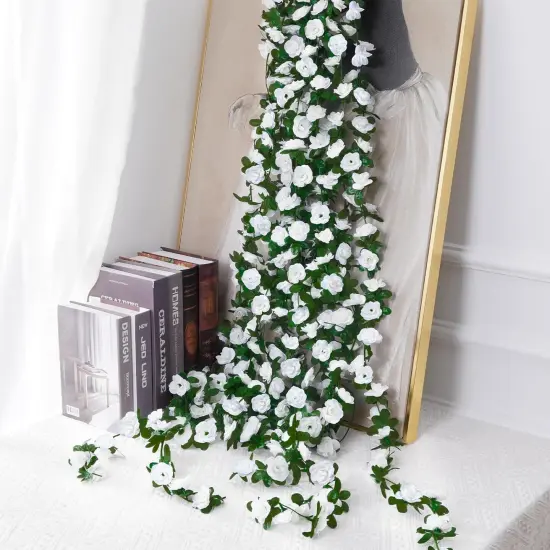 2Pcs 16.4Ft Flower Garland Artificial Spring Rose Vines {4}