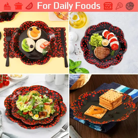 175PCS Red and Black Birthday Decorations,Red Dot on Black Party Plates and Napkins,Black Paper Plates for Birthday Baby Shower Wedding Anniversary Party Decorations,Serves 25 {5}