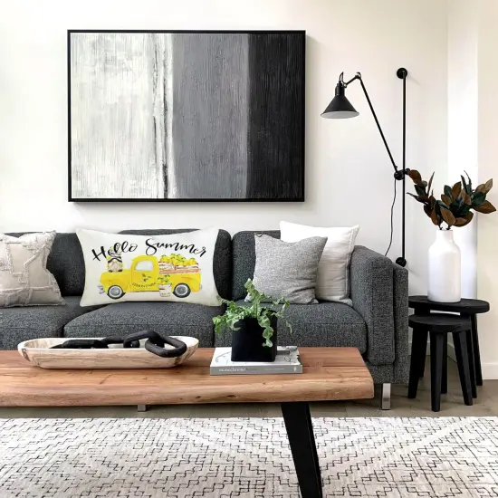 Hello Summer Throw Pillow Cover 12x20 Inch Yellow Truck Lemon Gnome Decorative Pillowcase Farmhouse Seasonal Lumbar Cushion Case for Sofa Couch Porch Home Decor {4}