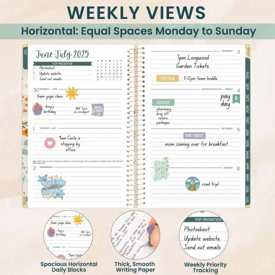 bloom daily planners 2025-26 Academic Planner, Hard Cover, 5.5" x 8.25", Garden Party, Beige {4}