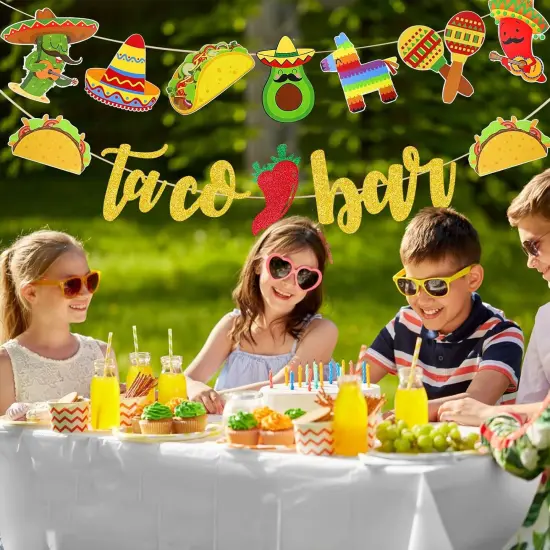 Fiesta Taco Bar Banner Garland 2 set Mexican Fiesta Party Banner with Cactus Donkey Maraca Sombrero Taco Pepper for Mexican Cinco de Mayo Fiesta Theme Party Decorations {4}