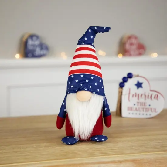 Northlight Stars and Stripes Patriotic USA Gnome Figurine Tabletop Decor, 9.5", Blue {2}